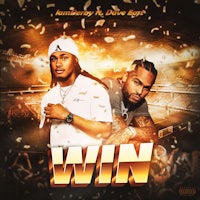 the cover of win, featuring two men in front of a stadium